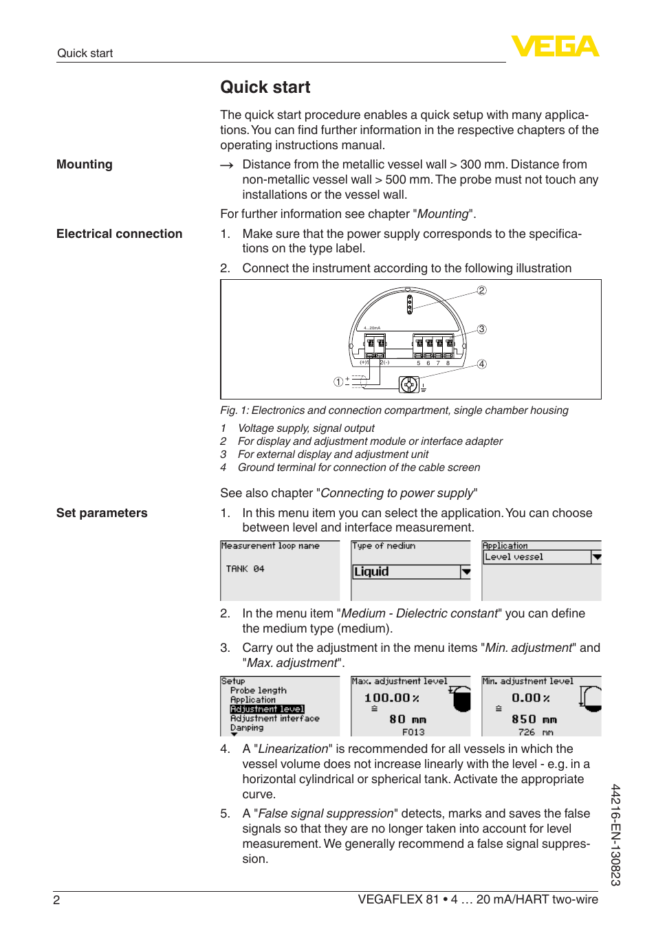 Quick start | VEGA VEGAFLEX 81 4 … 20 mA_HART two-wire Coax probe With SIL qualification User Manual | Page 2 / 92