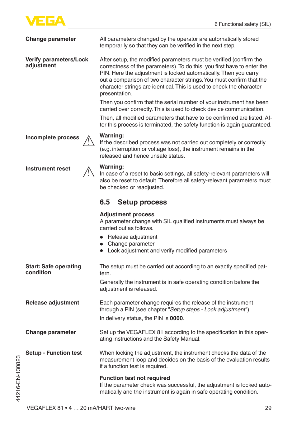 5 setup process | VEGA VEGAFLEX 81 4 … 20 mA_HART two-wire Coax probe With SIL qualification User Manual | Page 29 / 92