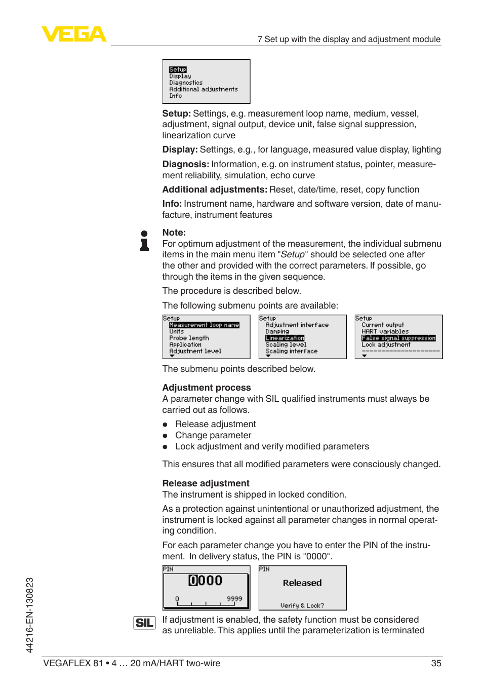 VEGA VEGAFLEX 81 4 … 20 mA_HART two-wire Coax probe With SIL qualification User Manual | Page 35 / 92