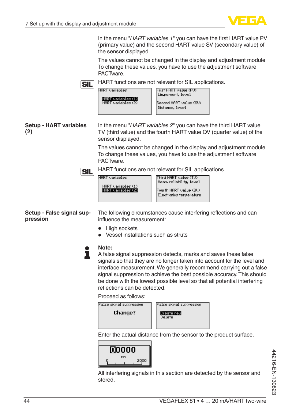 VEGA VEGAFLEX 81 4 … 20 mA_HART two-wire Coax probe With SIL qualification User Manual | Page 44 / 92