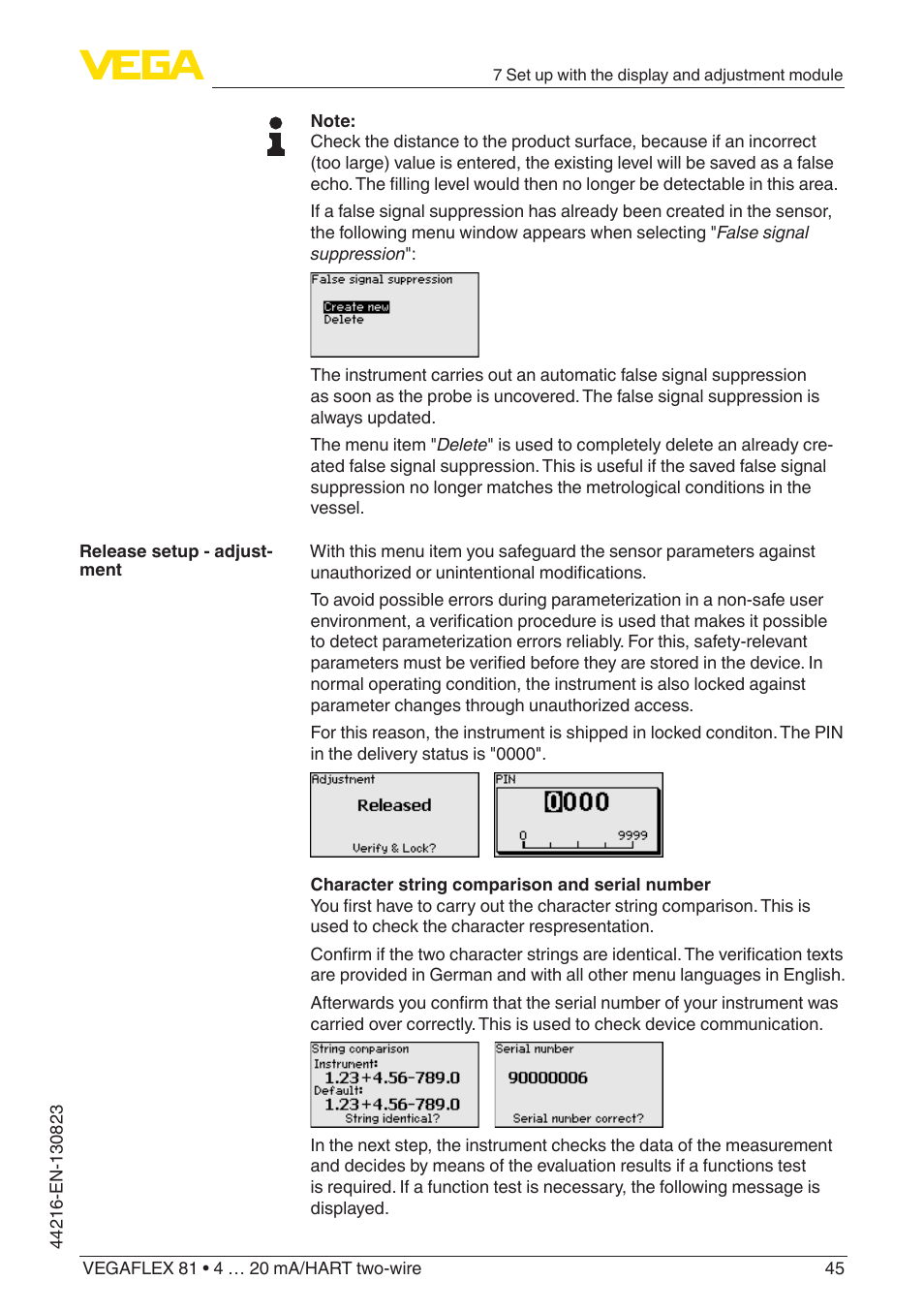 VEGA VEGAFLEX 81 4 … 20 mA_HART two-wire Coax probe With SIL qualification User Manual | Page 45 / 92