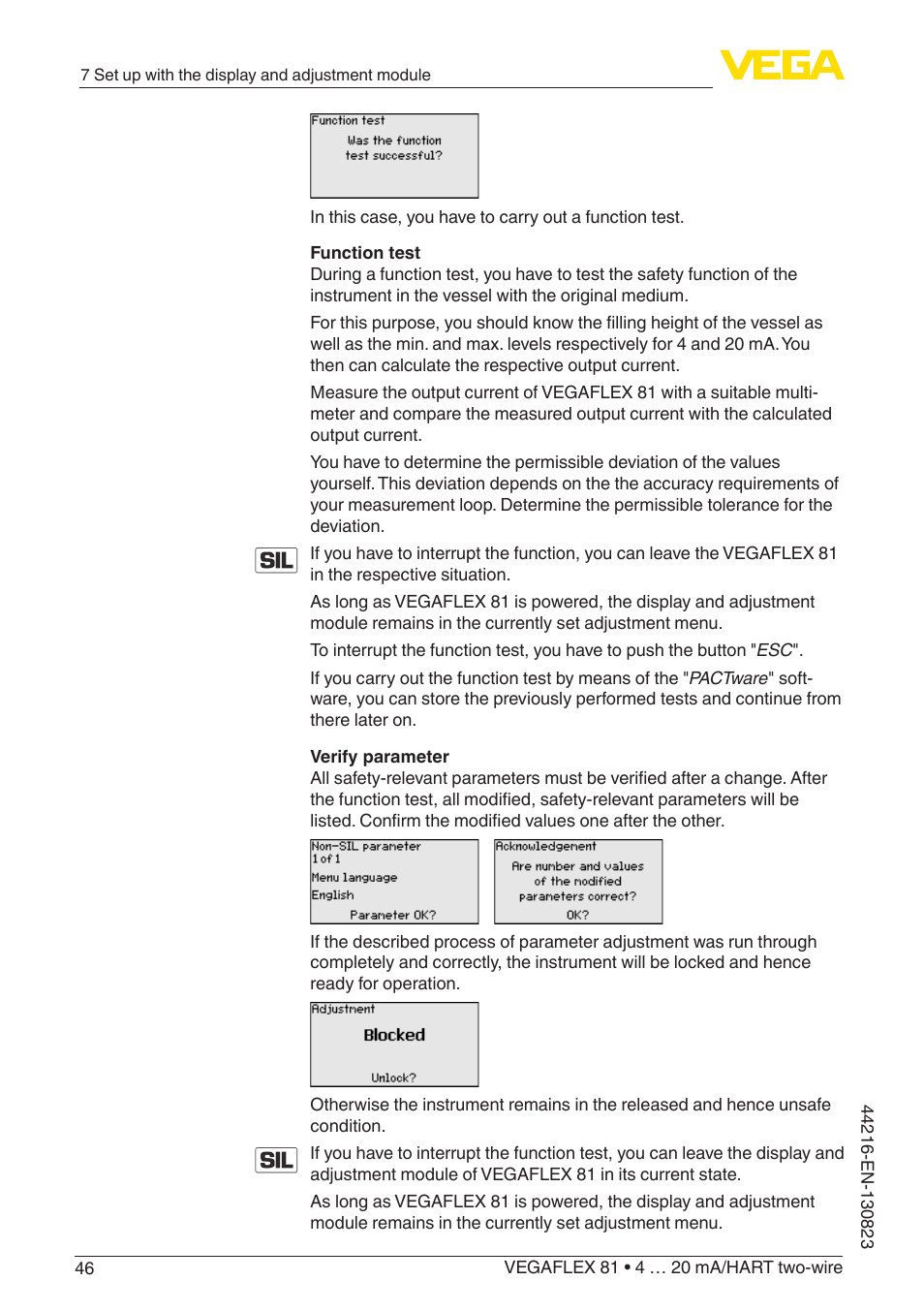 VEGA VEGAFLEX 81 4 … 20 mA_HART two-wire Coax probe With SIL qualification User Manual | Page 46 / 92