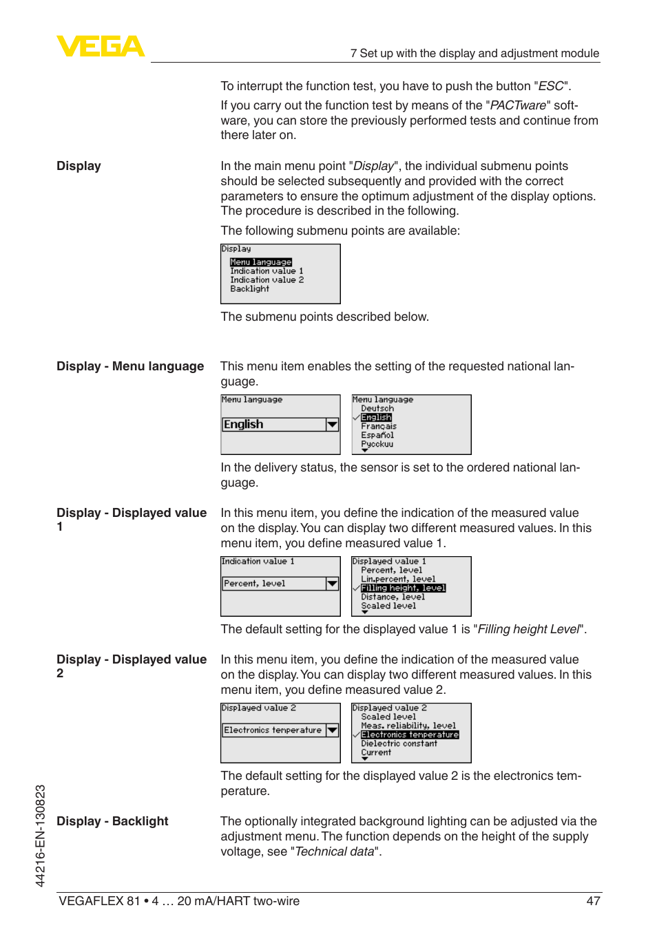 VEGA VEGAFLEX 81 4 … 20 mA_HART two-wire Coax probe With SIL qualification User Manual | Page 47 / 92