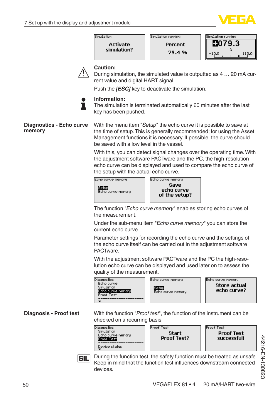 VEGA VEGAFLEX 81 4 … 20 mA_HART two-wire Coax probe With SIL qualification User Manual | Page 50 / 92