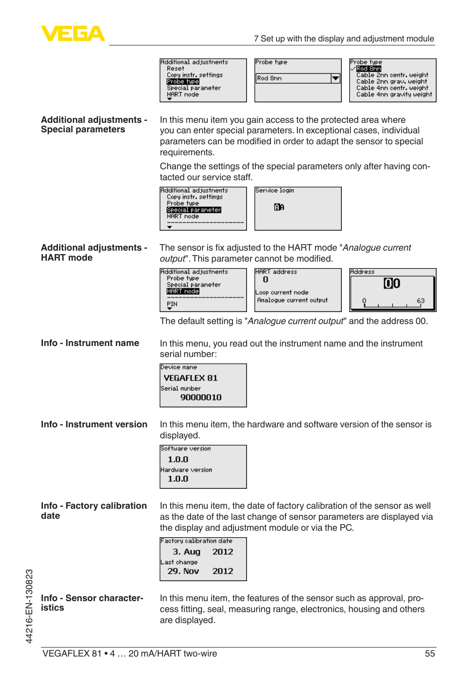 VEGA VEGAFLEX 81 4 … 20 mA_HART two-wire Coax probe With SIL qualification User Manual | Page 55 / 92