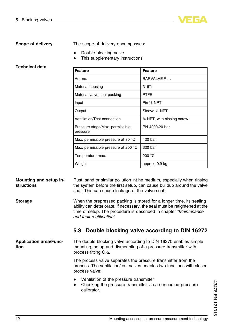 3 double blocking valve according to din16272 | VEGA Mounting accessories, pressure measurement technology User Manual | Page 12 / 32