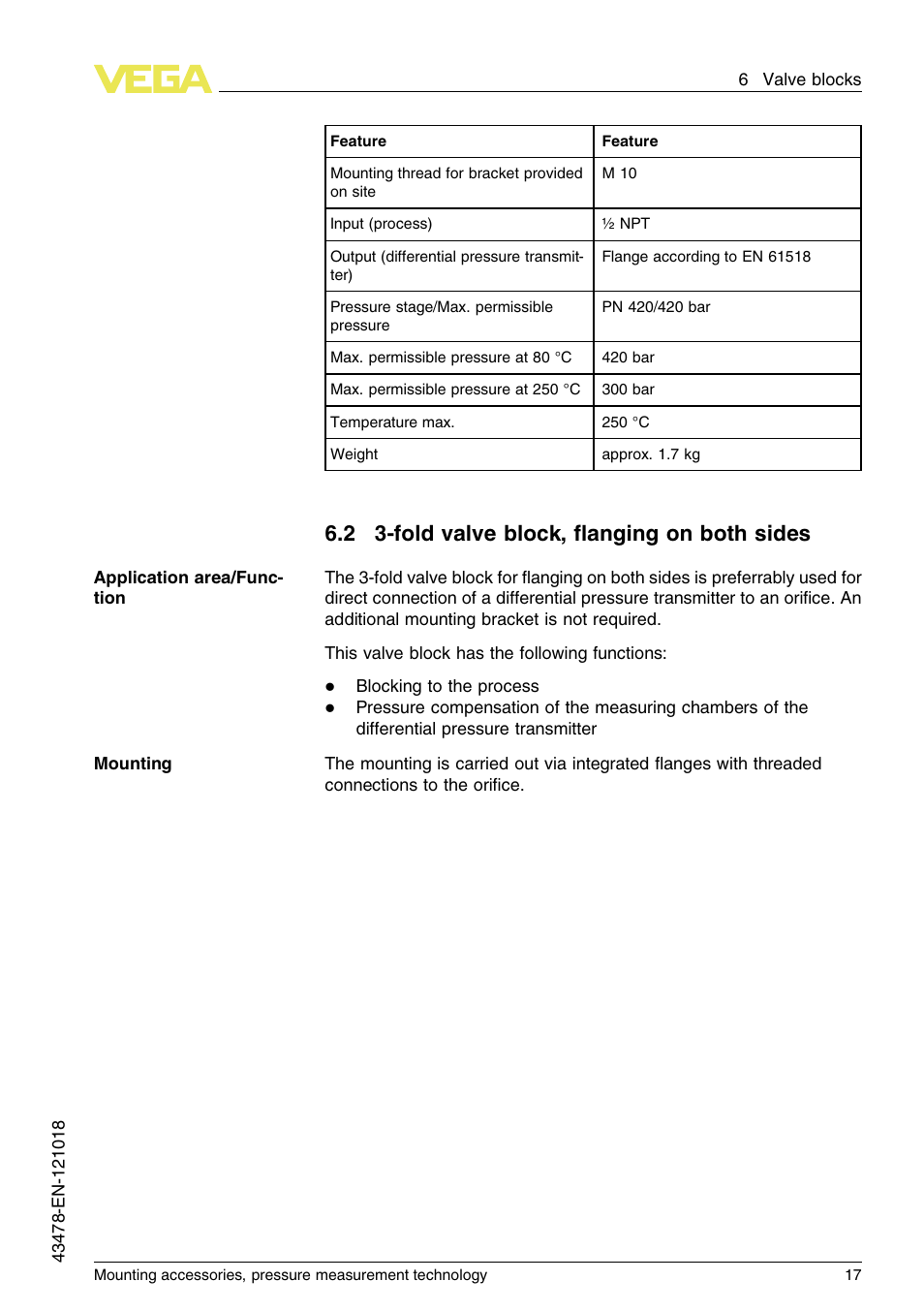 2 3–fold valve block, flanging on both sides, 2 3-fold valve block, ﬂanging on both sides | VEGA Mounting accessories, pressure measurement technology User Manual | Page 17 / 32
