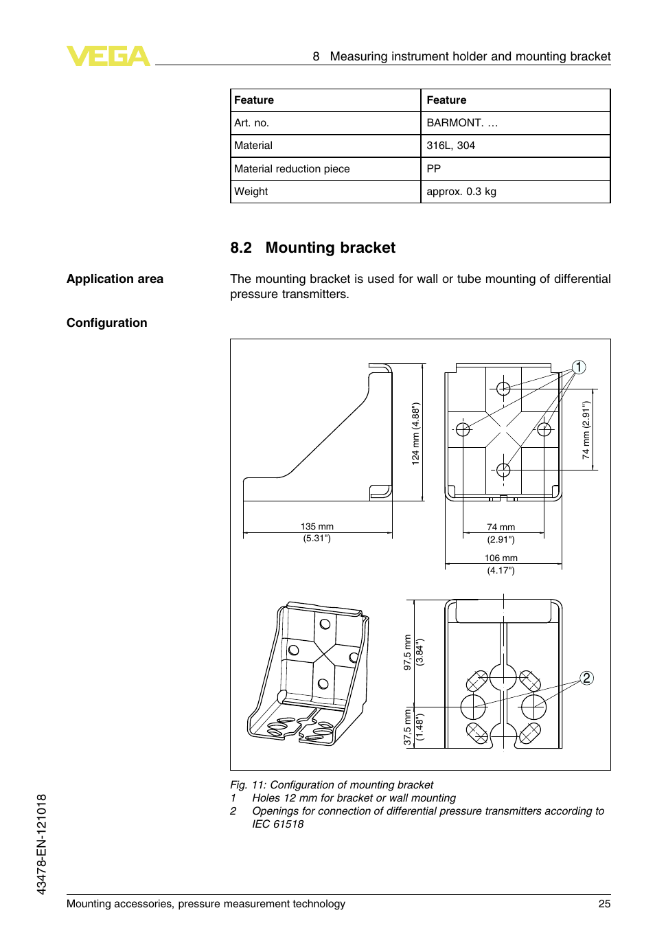 2 mounting bracket | VEGA Mounting accessories, pressure measurement technology User Manual | Page 25 / 32
