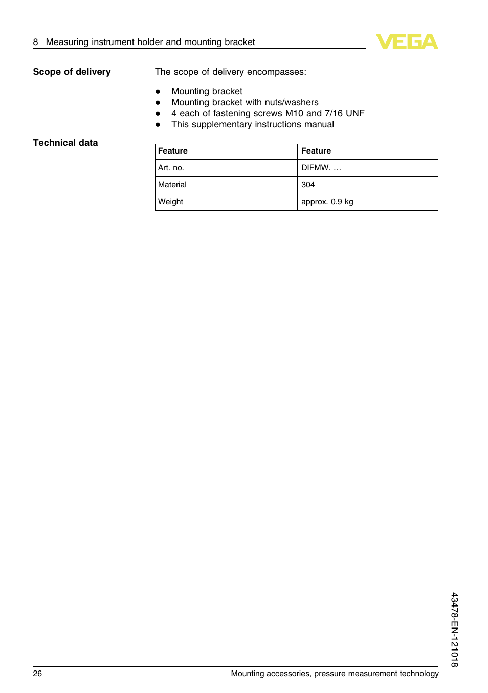 VEGA Mounting accessories, pressure measurement technology User Manual | Page 26 / 32