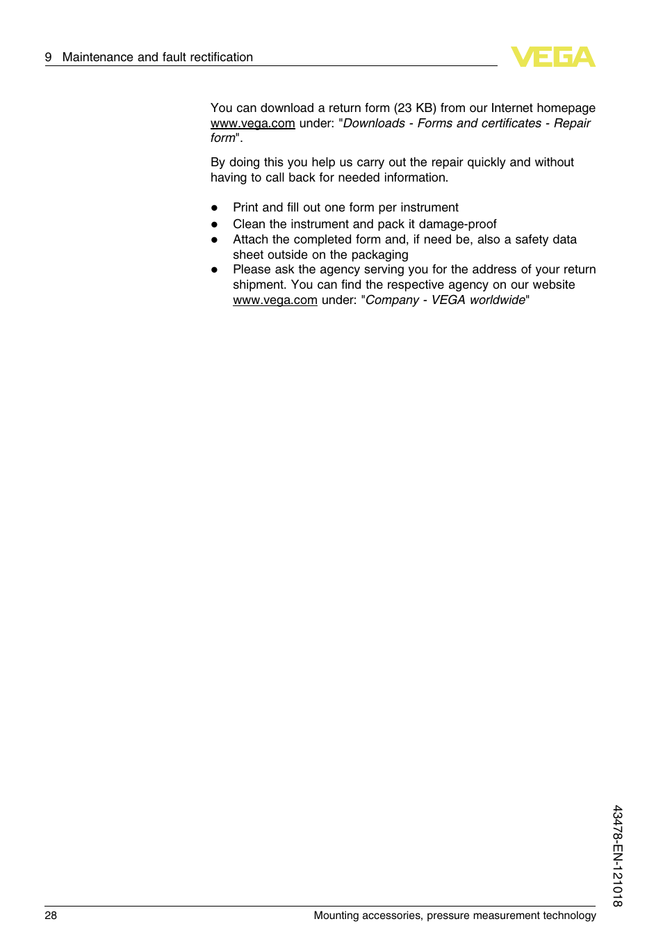 VEGA Mounting accessories, pressure measurement technology User Manual | Page 28 / 32