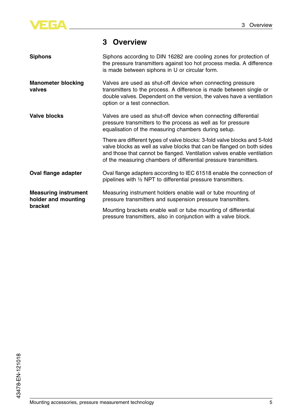 3 overview, 3overview | VEGA Mounting accessories, pressure measurement technology User Manual | Page 5 / 32