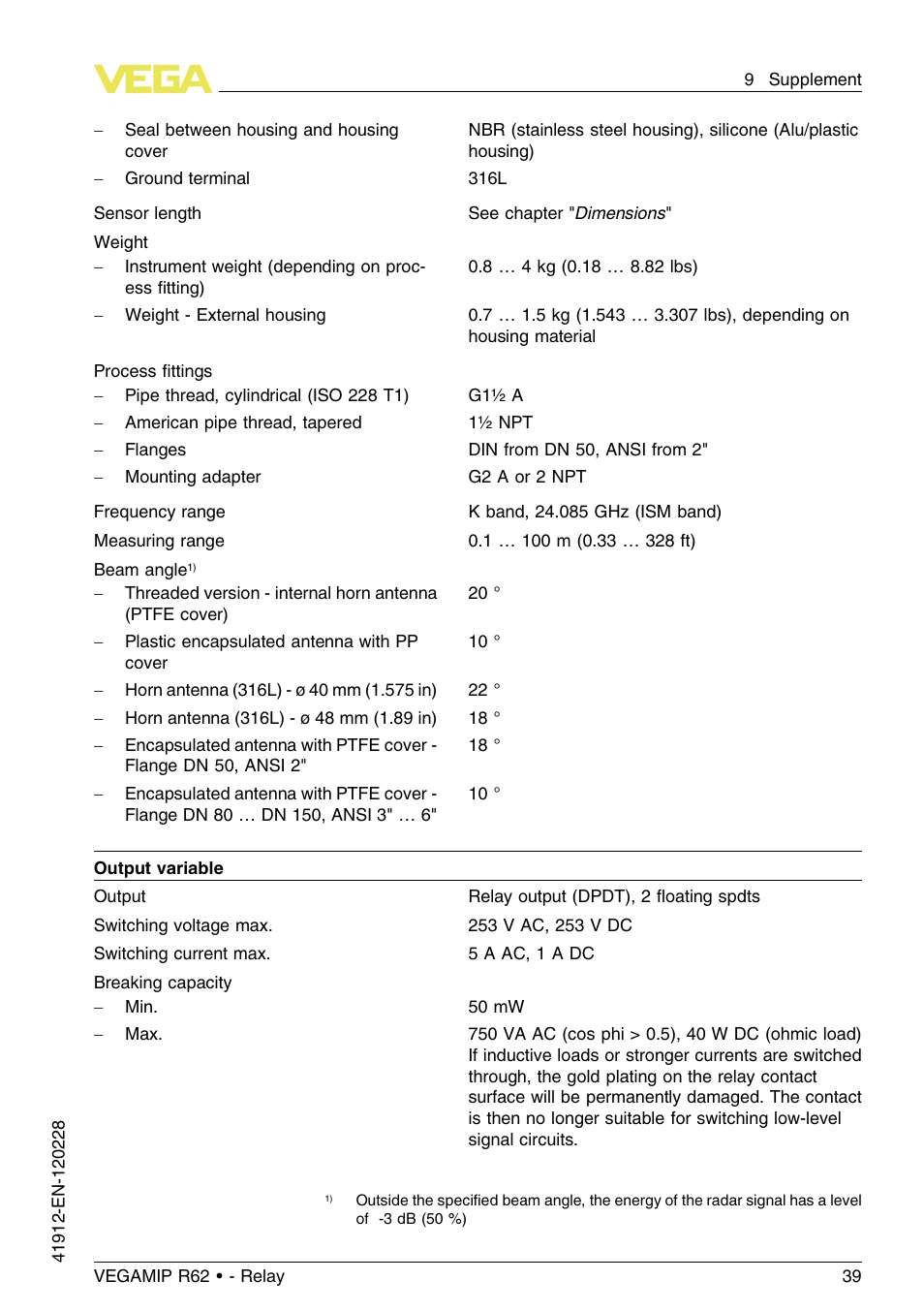 VEGA VEGAMIP R62 Receiving unit - Relay User Manual | Page 39 / 52