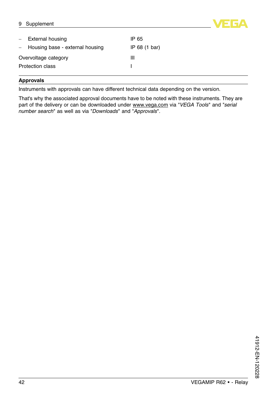 VEGA VEGAMIP R62 Receiving unit - Relay User Manual | Page 42 / 52