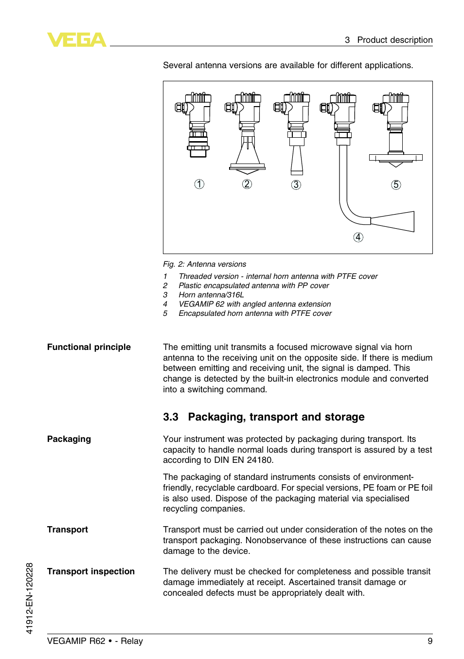 3 packaging, transport and storage | VEGA VEGAMIP R62 Receiving unit - Relay User Manual | Page 9 / 52