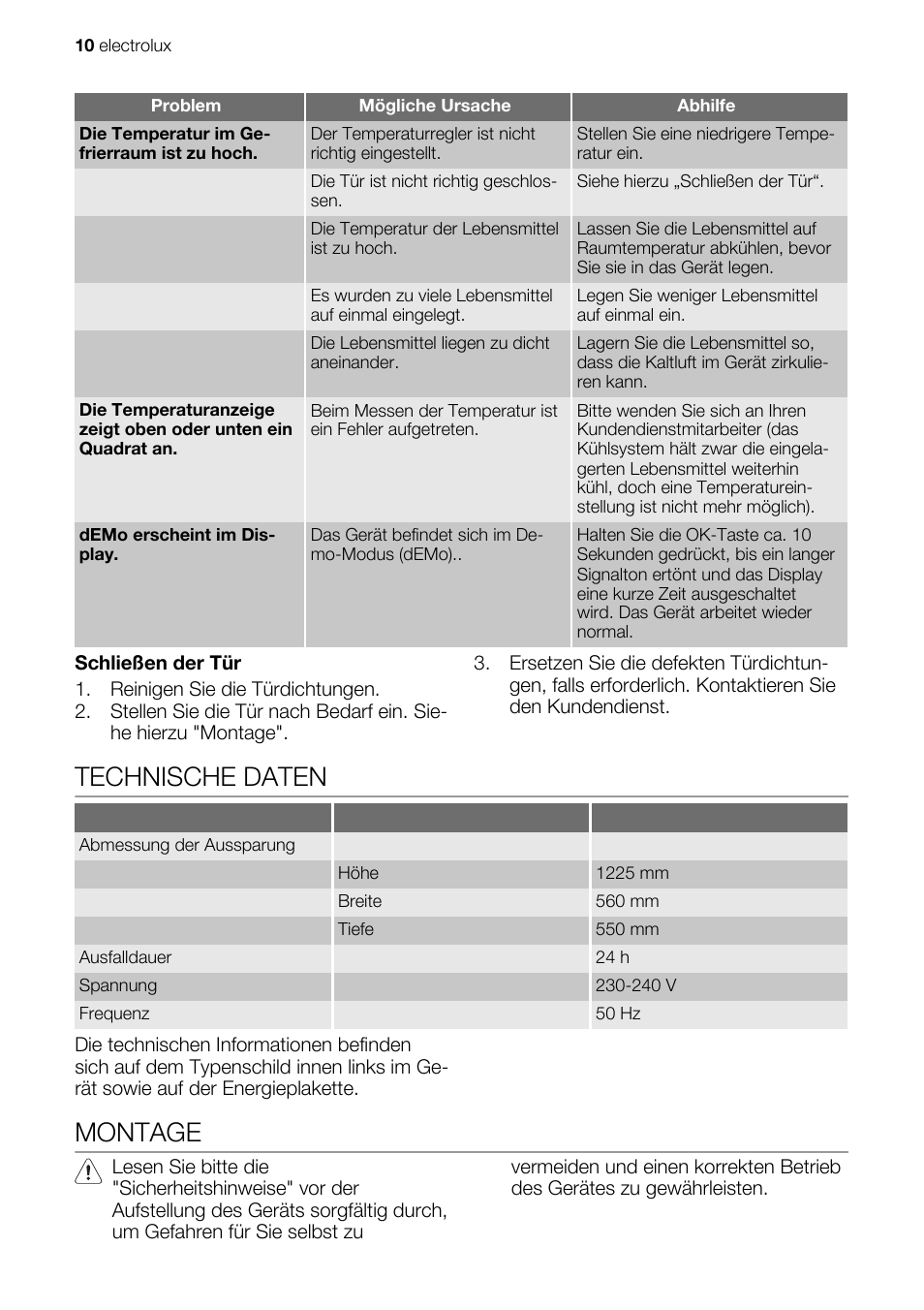 Technische daten, Montage | Electrolux IG 123020 N User Manual | Page 10 / 44