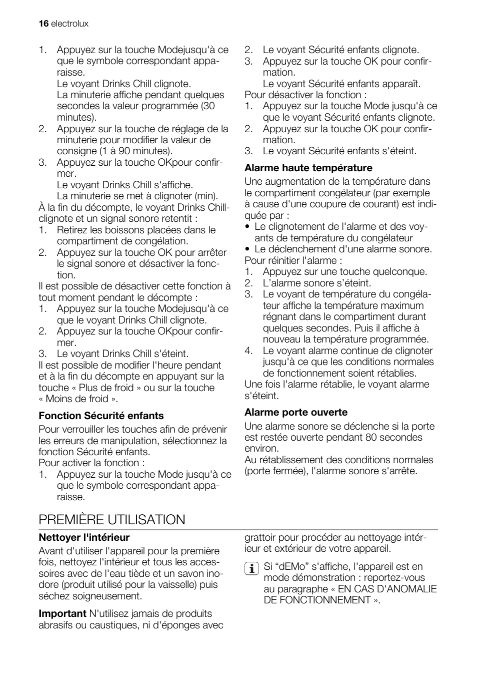Première utilisation | Electrolux IG 123020 N User Manual | Page 16 / 44