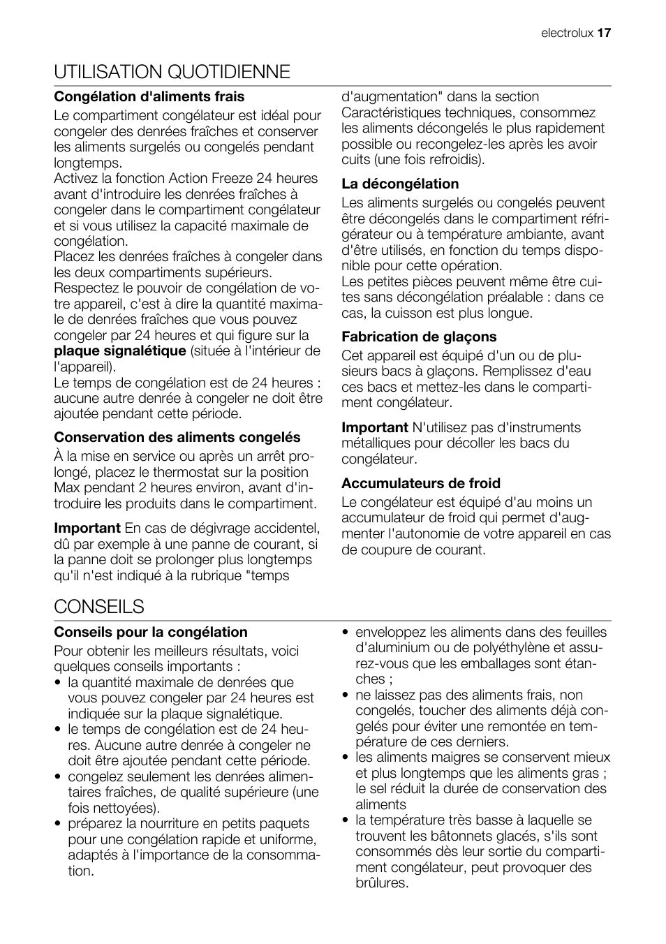 Utilisation quotidienne, Conseils | Electrolux IG 123020 N User Manual | Page 17 / 44