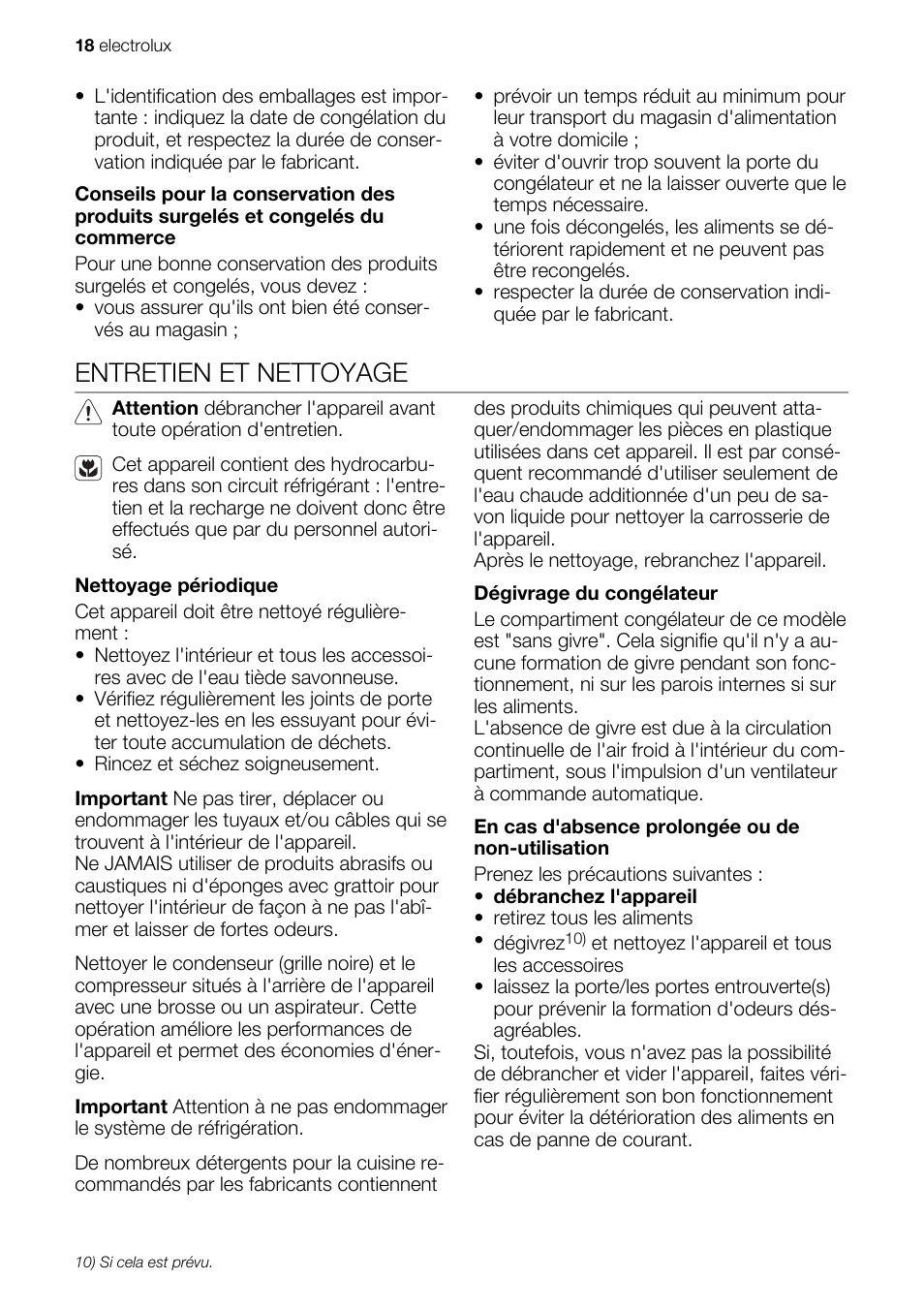 Entretien et nettoyage | Electrolux IG 123020 N User Manual | Page 18 / 44