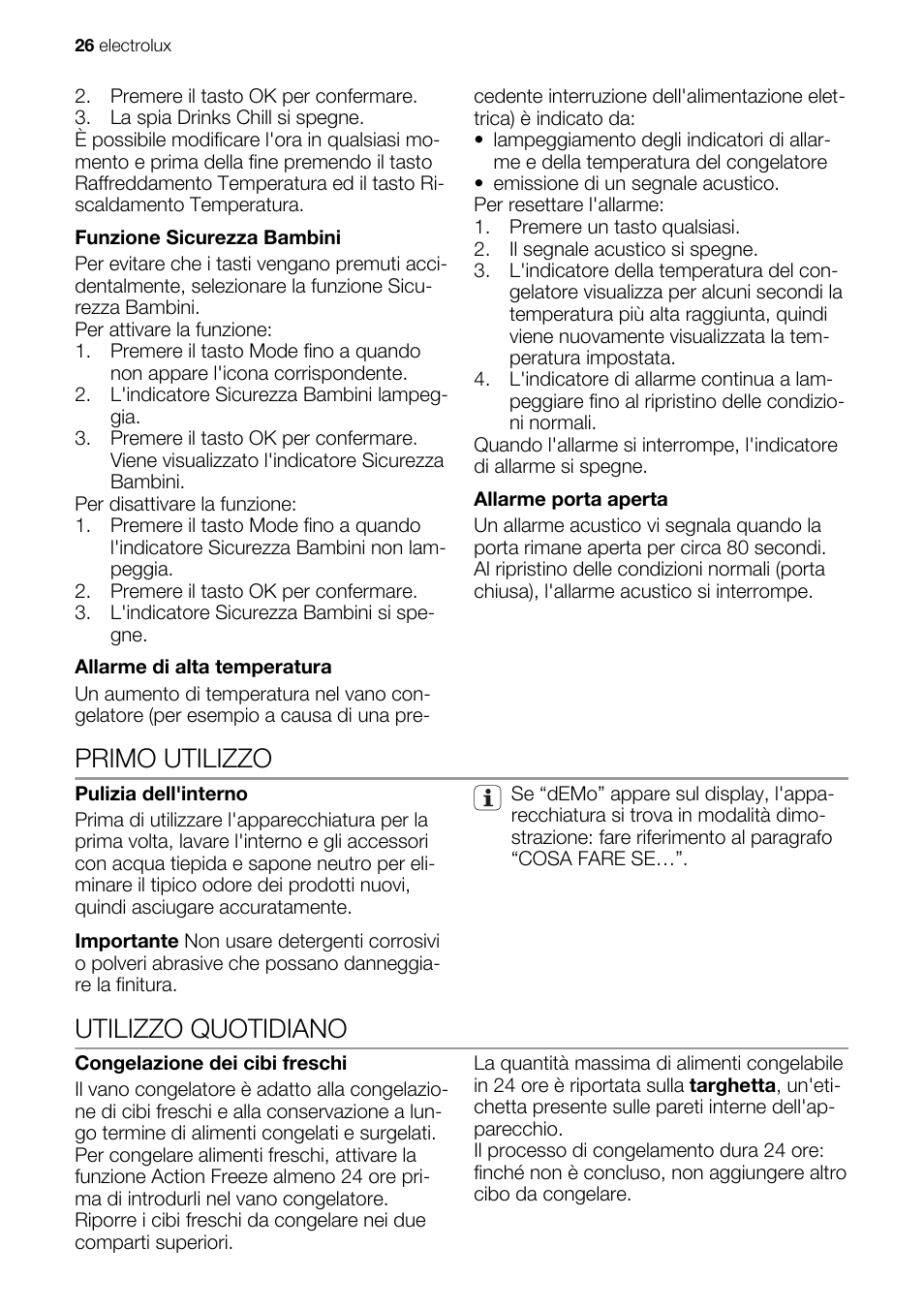 Primo utilizzo, Utilizzo quotidiano | Electrolux IG 123020 N User Manual | Page 26 / 44