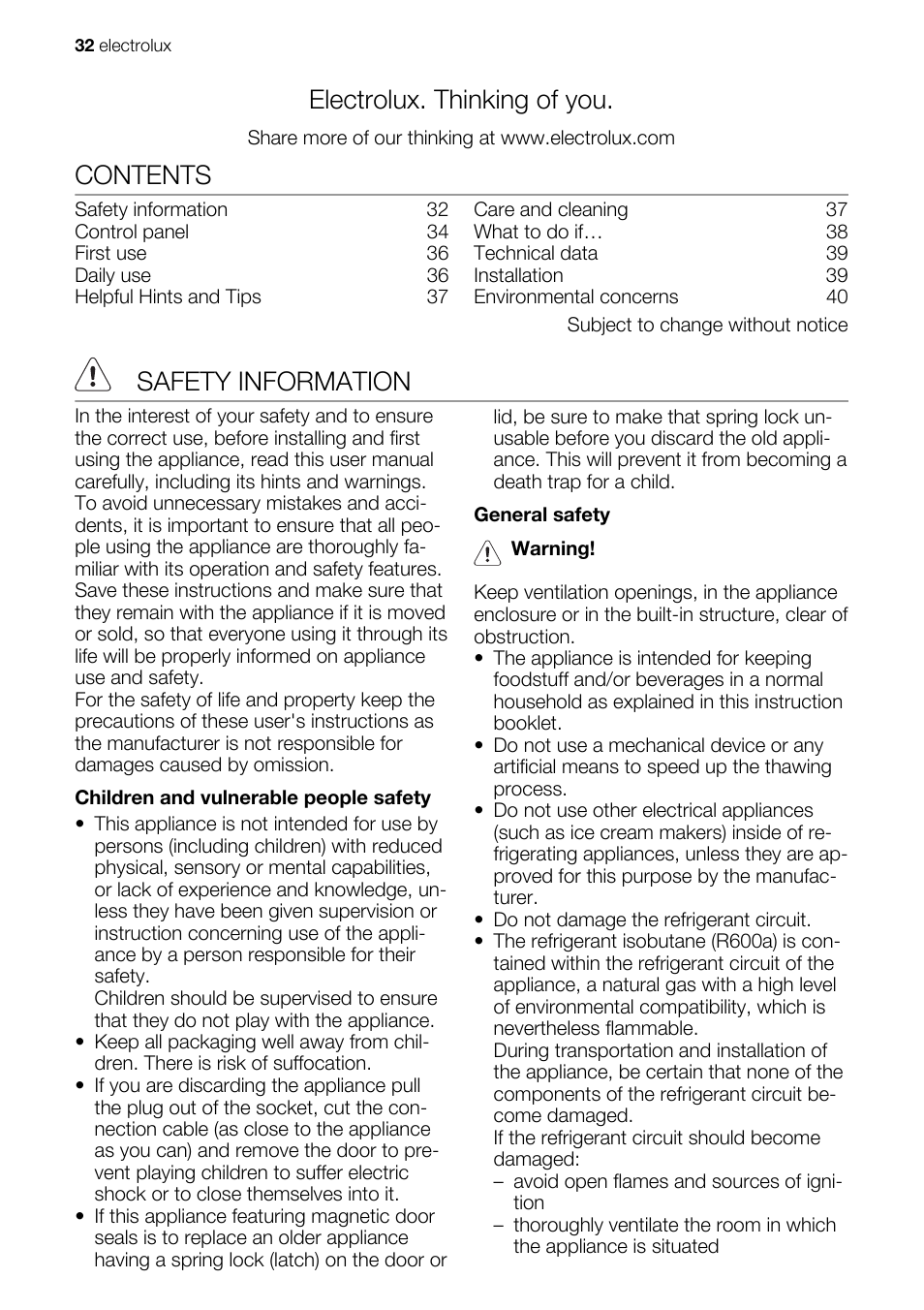 Electrolux IG 123020 N User Manual | Page 32 / 44