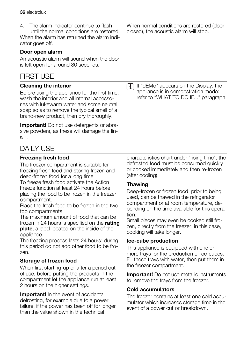 First use, Daily use | Electrolux IG 123020 N User Manual | Page 36 / 44