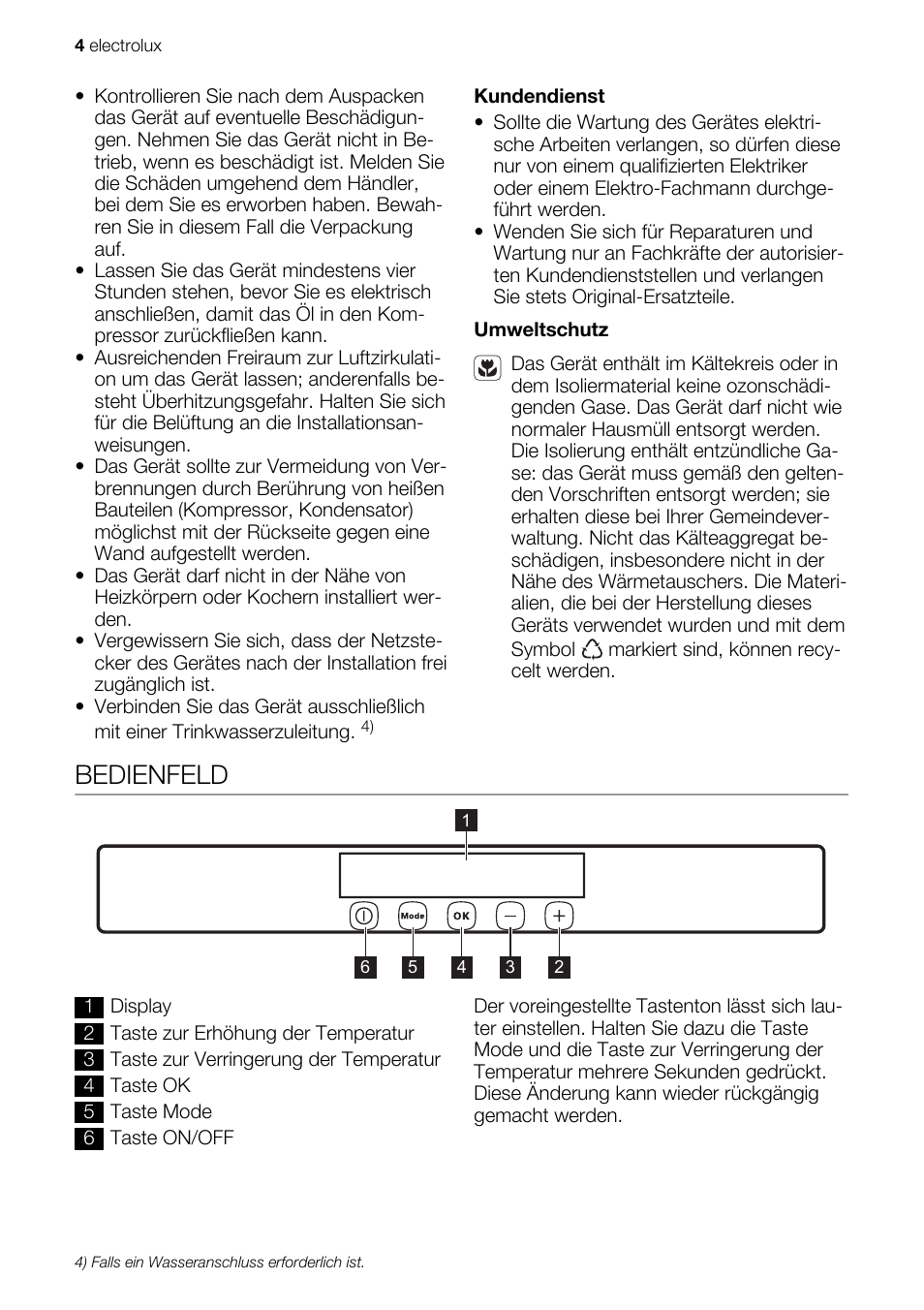 Bedienfeld | Electrolux IG 123020 N User Manual | Page 4 / 44