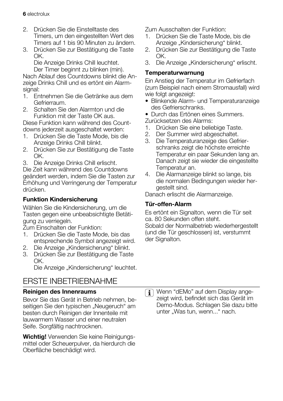 Erste inbetriebnahme | Electrolux IG 123020 N User Manual | Page 6 / 44