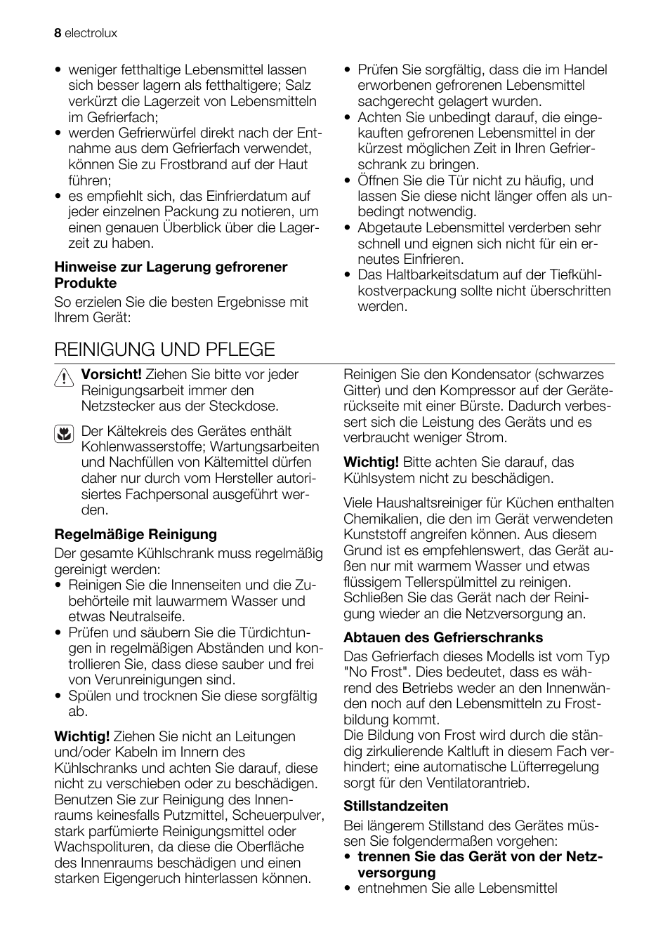 Reinigung und pflege | Electrolux IG 123020 N User Manual | Page 8 / 44