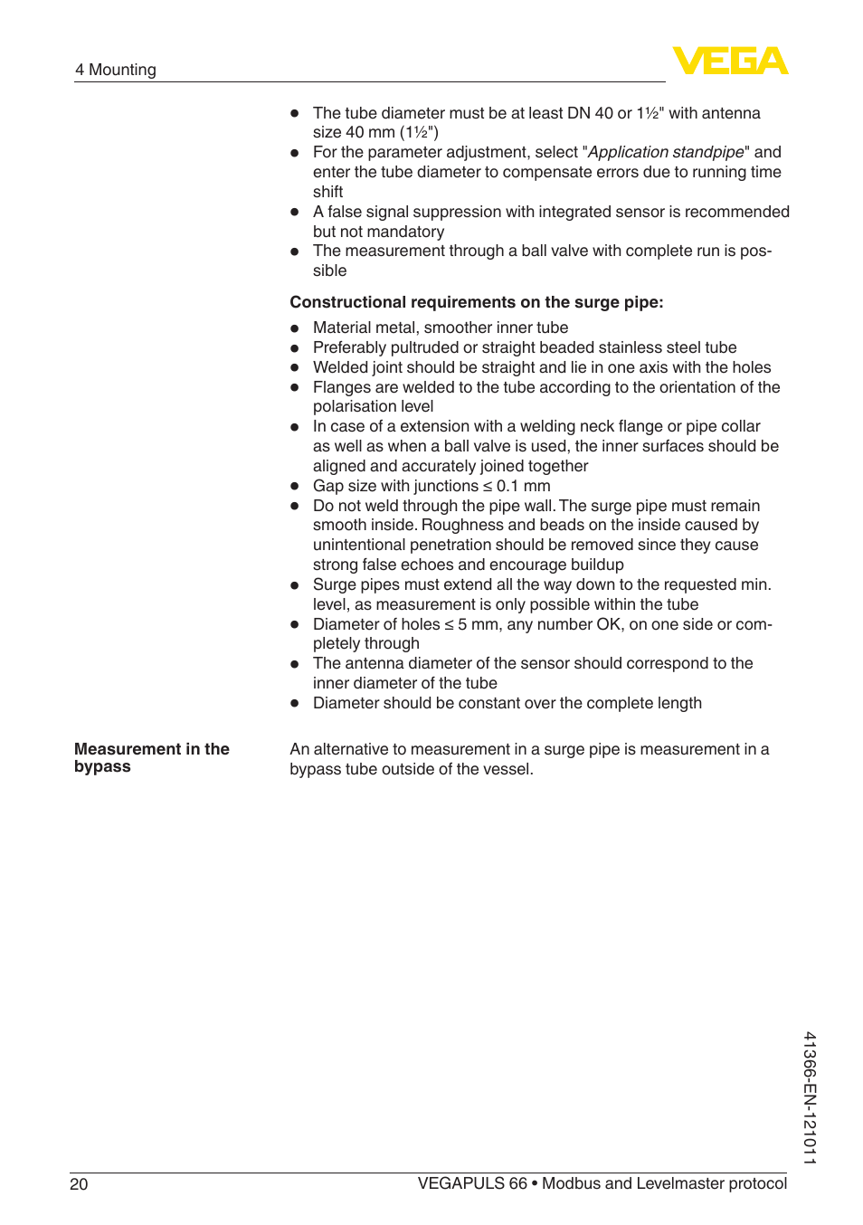 VEGA VEGAPULS 66 (≥ 2.0.0 - ≥ 4.0.0) Modbus and Levelmaster protocol User Manual | Page 20 / 84