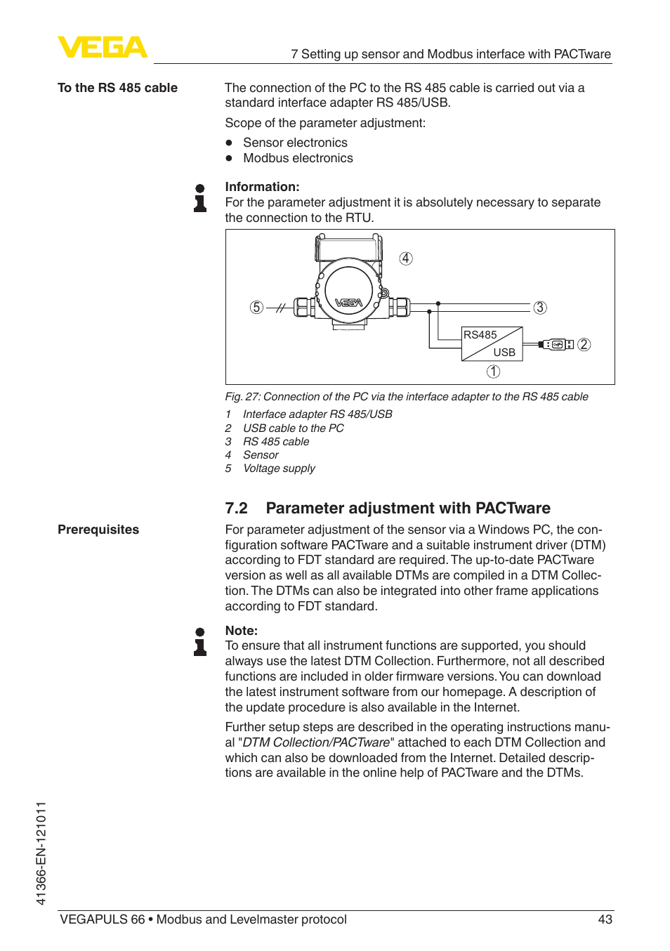 2 parameter adjustment with pactware | VEGA VEGAPULS 66 (≥ 2.0.0 - ≥ 4.0.0) Modbus and Levelmaster protocol User Manual | Page 43 / 84