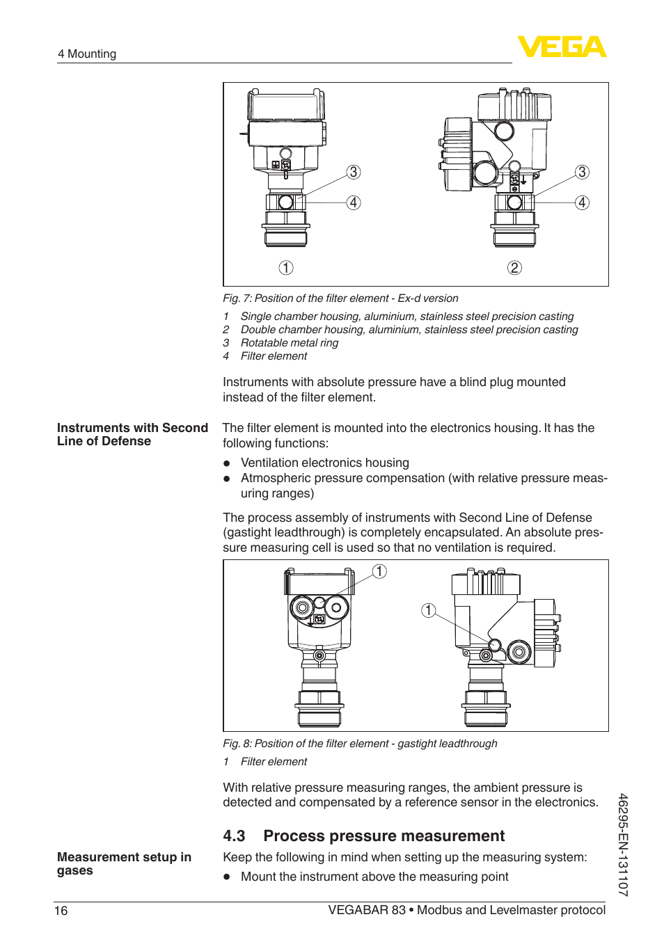 3 process pressure measurement | VEGA VEGABAR 83 Modbus and Levelmaster protocol - Operating Instructions User Manual | Page 16 / 96