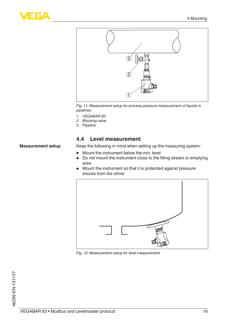 4 level measurement | VEGA VEGABAR 83 Modbus and Levelmaster protocol - Operating Instructions User Manual | Page 19 / 96