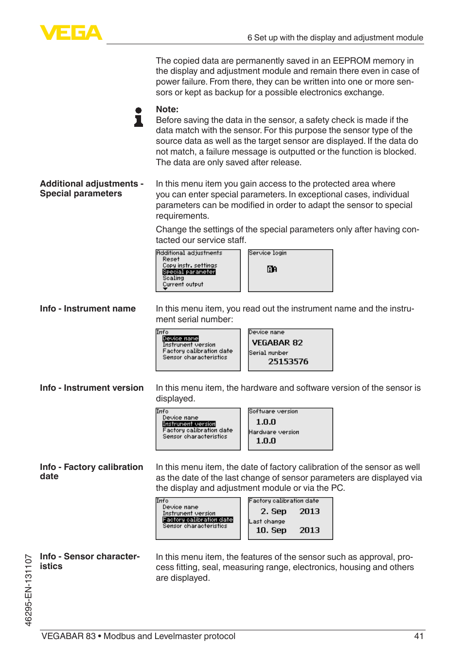 VEGA VEGABAR 83 Modbus and Levelmaster protocol - Operating Instructions User Manual | Page 41 / 96
