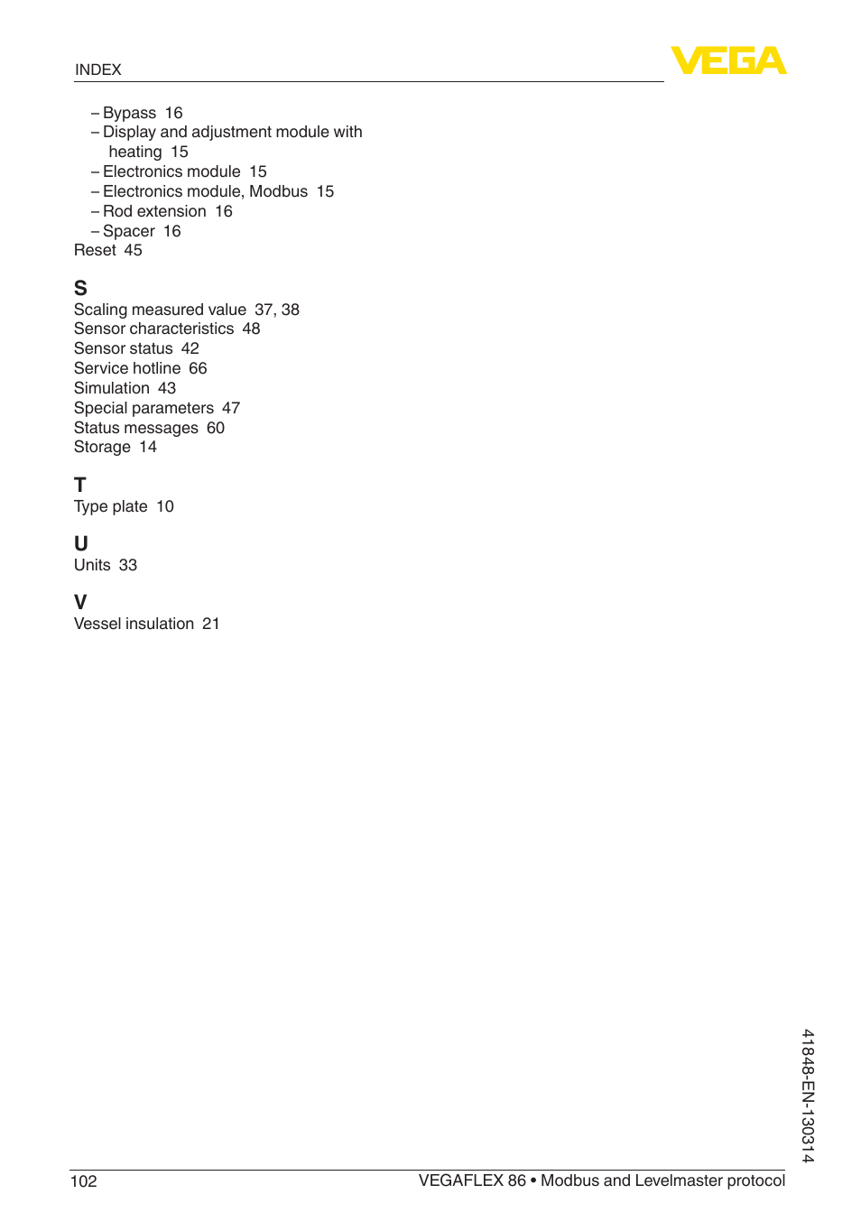 VEGA VEGAFLEX 86 Modbus and Levelmaster protocol User Manual | Page 102 / 104