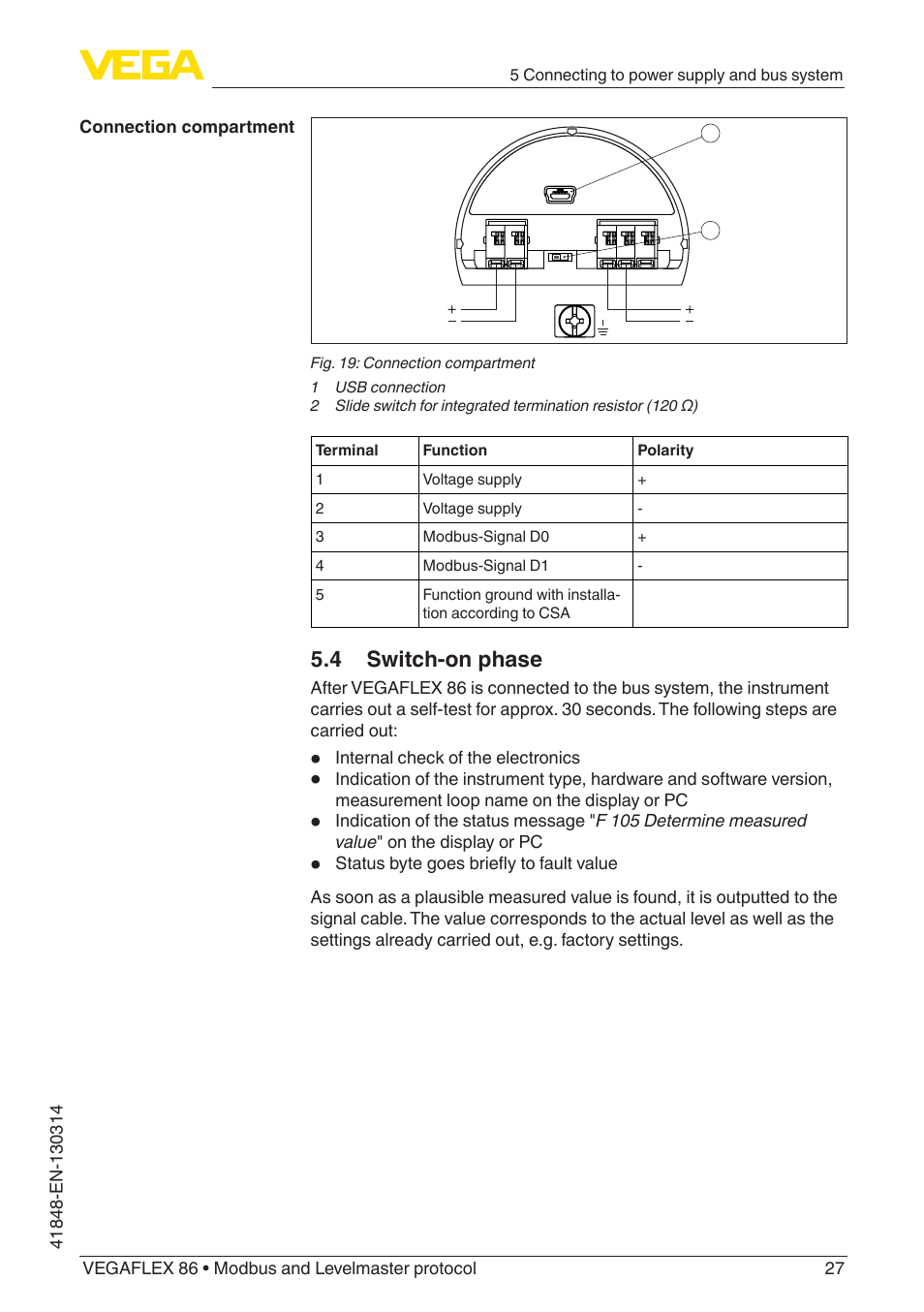 4 switch-on phase | VEGA VEGAFLEX 86 Modbus and Levelmaster protocol User Manual | Page 27 / 104