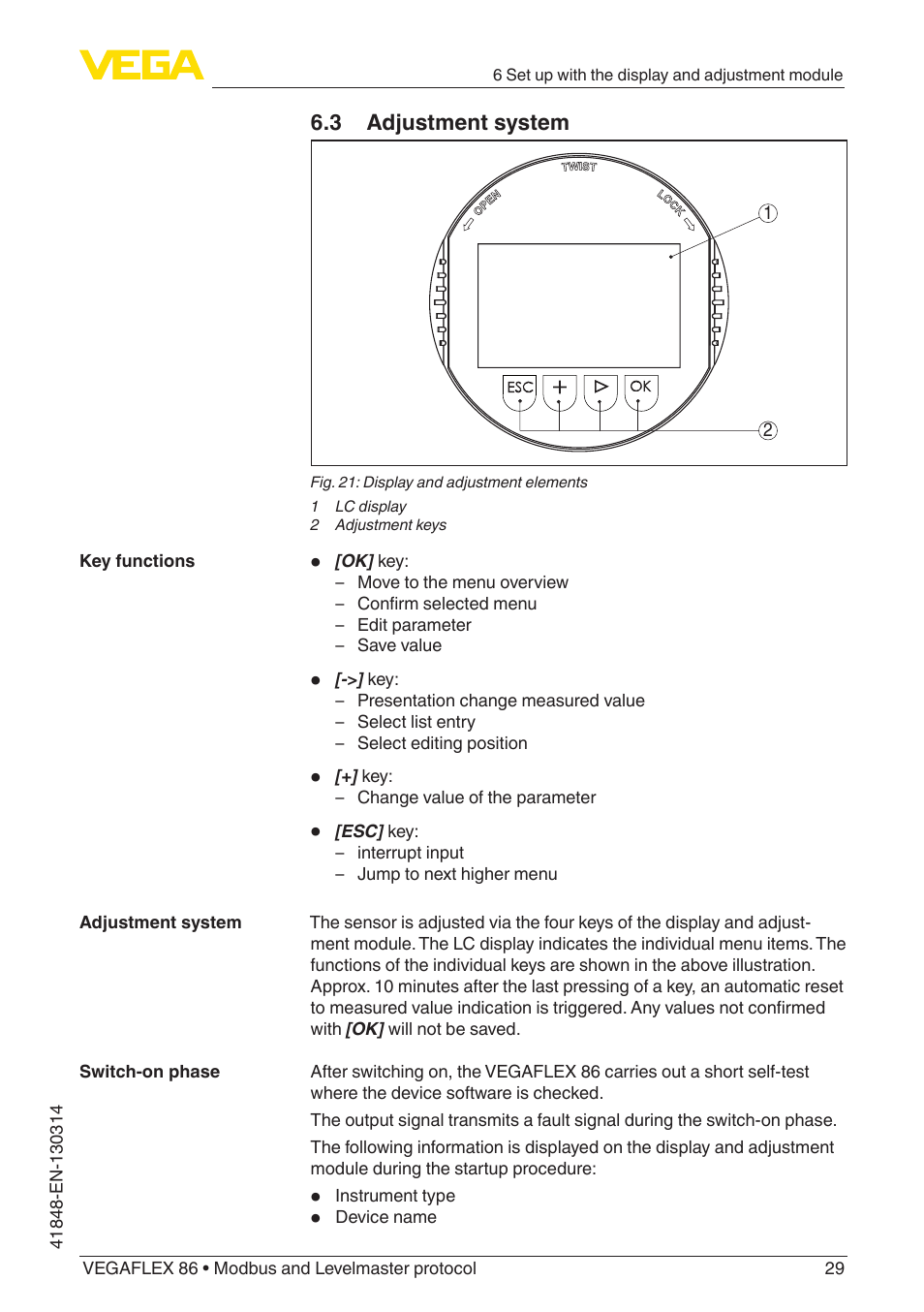 VEGA VEGAFLEX 86 Modbus and Levelmaster protocol User Manual | Page 29 / 104