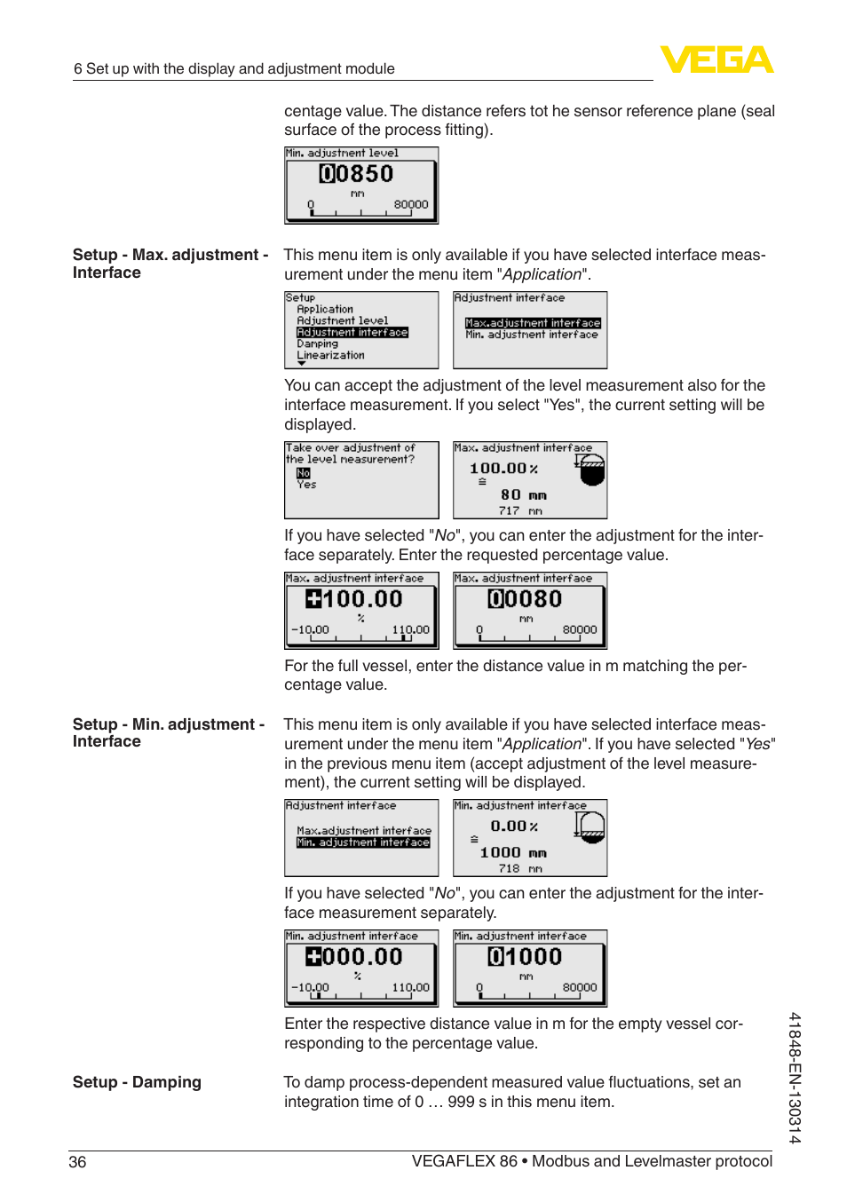 VEGA VEGAFLEX 86 Modbus and Levelmaster protocol User Manual | Page 36 / 104