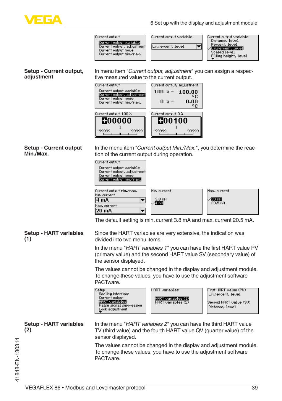 VEGA VEGAFLEX 86 Modbus and Levelmaster protocol User Manual | Page 39 / 104