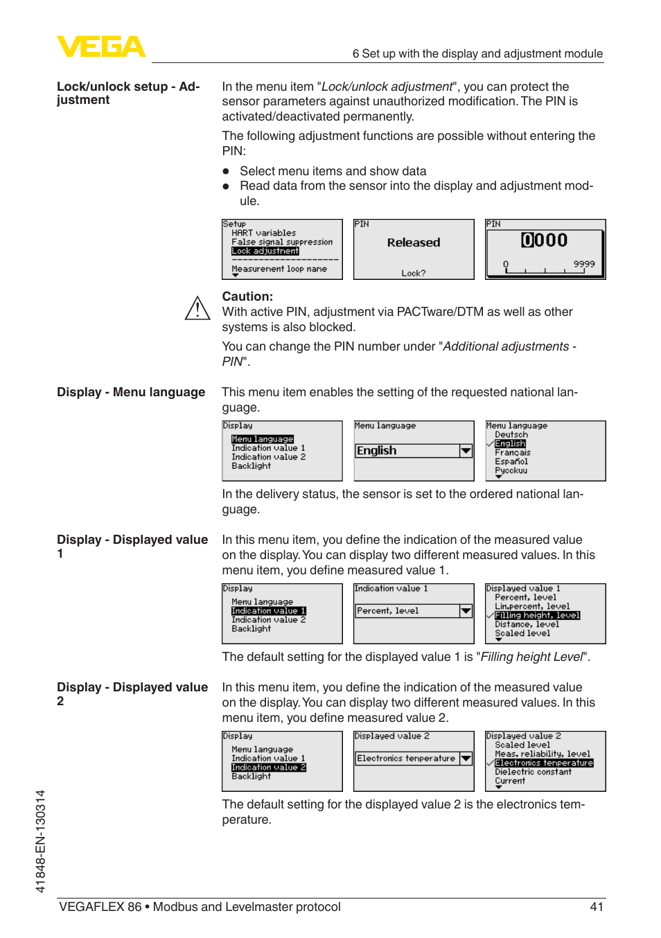 VEGA VEGAFLEX 86 Modbus and Levelmaster protocol User Manual | Page 41 / 104