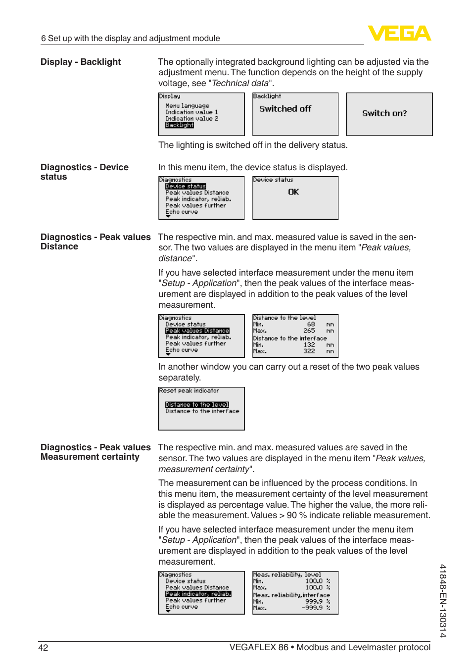 VEGA VEGAFLEX 86 Modbus and Levelmaster protocol User Manual | Page 42 / 104