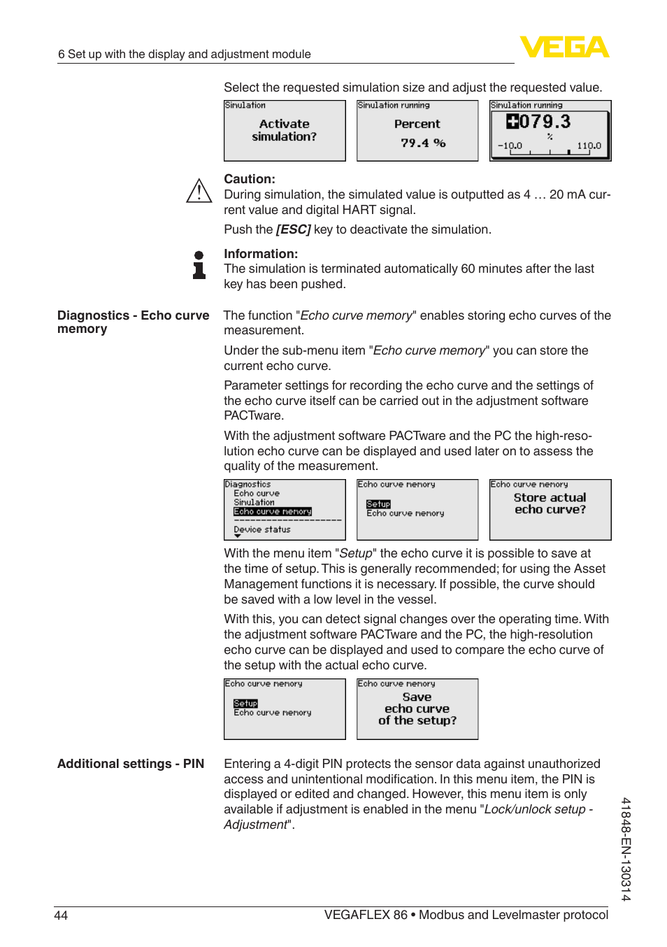 VEGA VEGAFLEX 86 Modbus and Levelmaster protocol User Manual | Page 44 / 104