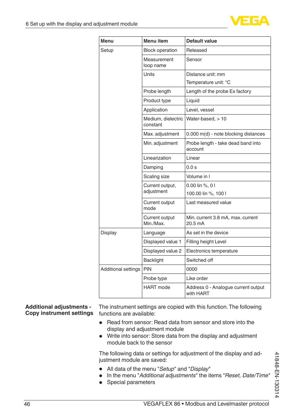 VEGA VEGAFLEX 86 Modbus and Levelmaster protocol User Manual | Page 46 / 104