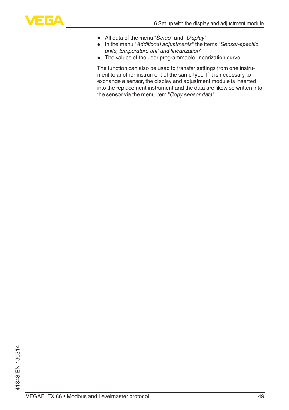 VEGA VEGAFLEX 86 Modbus and Levelmaster protocol User Manual | Page 49 / 104