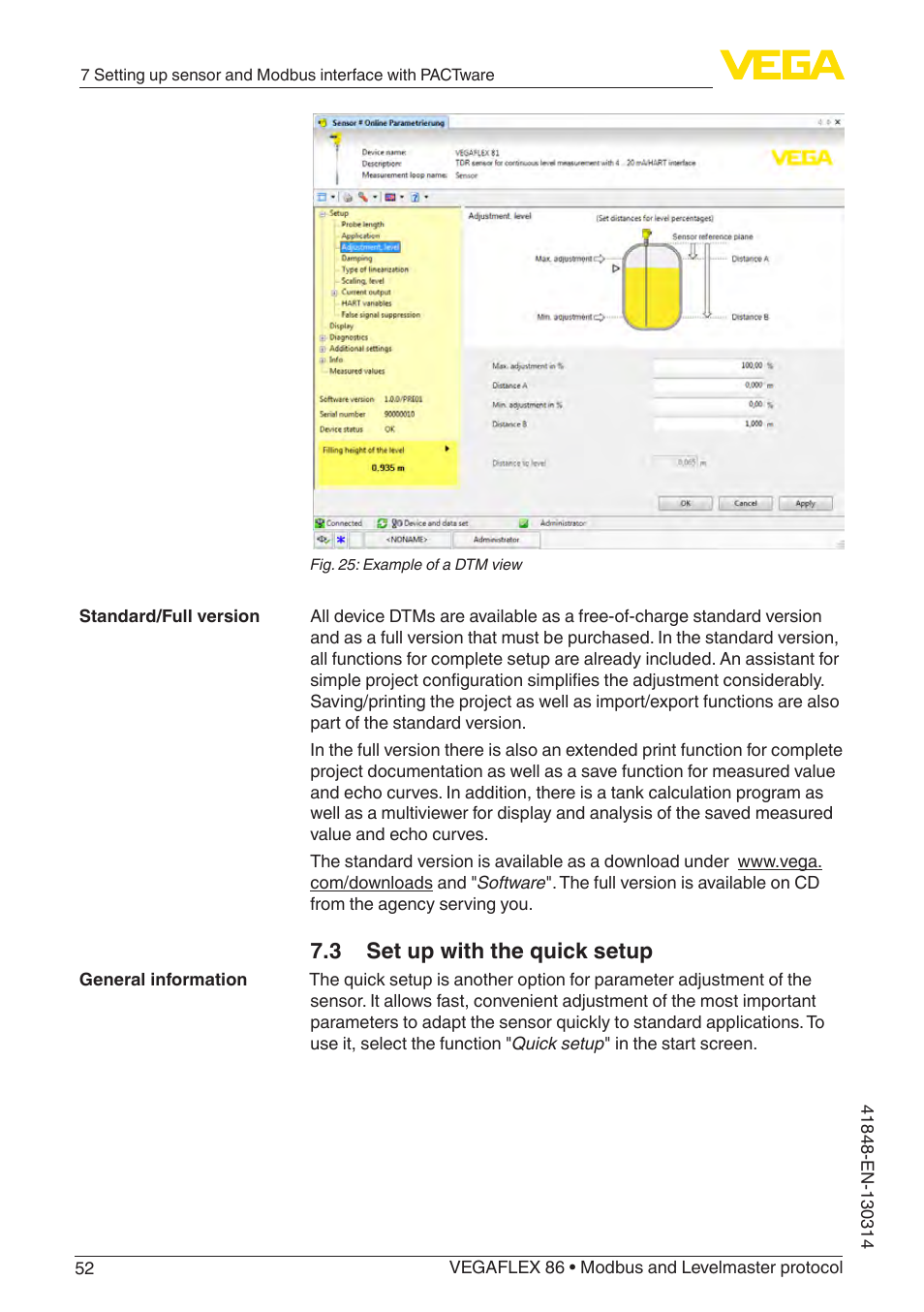 3 set up with the quick setup | VEGA VEGAFLEX 86 Modbus and Levelmaster protocol User Manual | Page 52 / 104