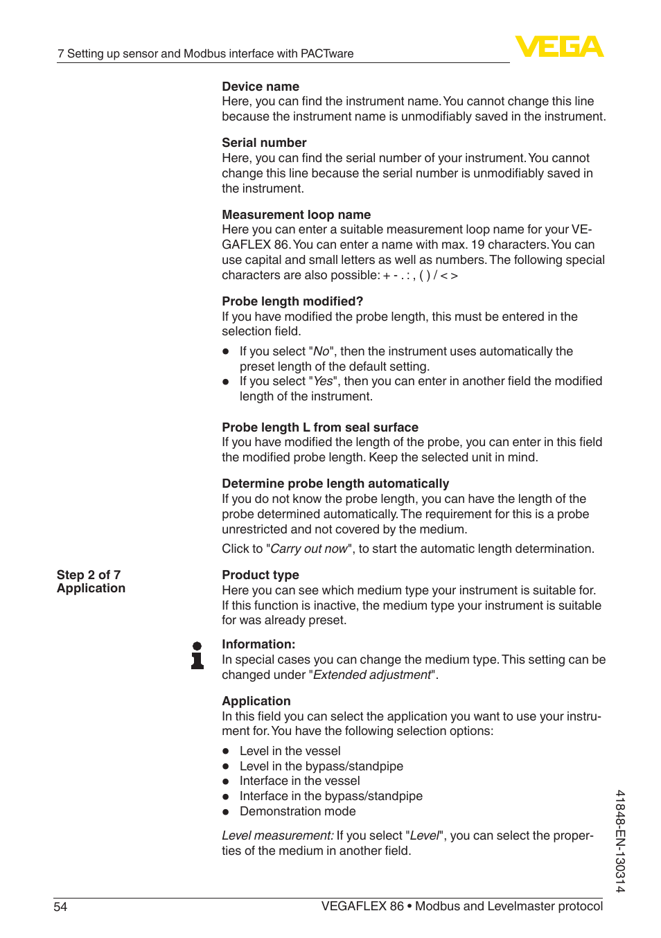 VEGA VEGAFLEX 86 Modbus and Levelmaster protocol User Manual | Page 54 / 104