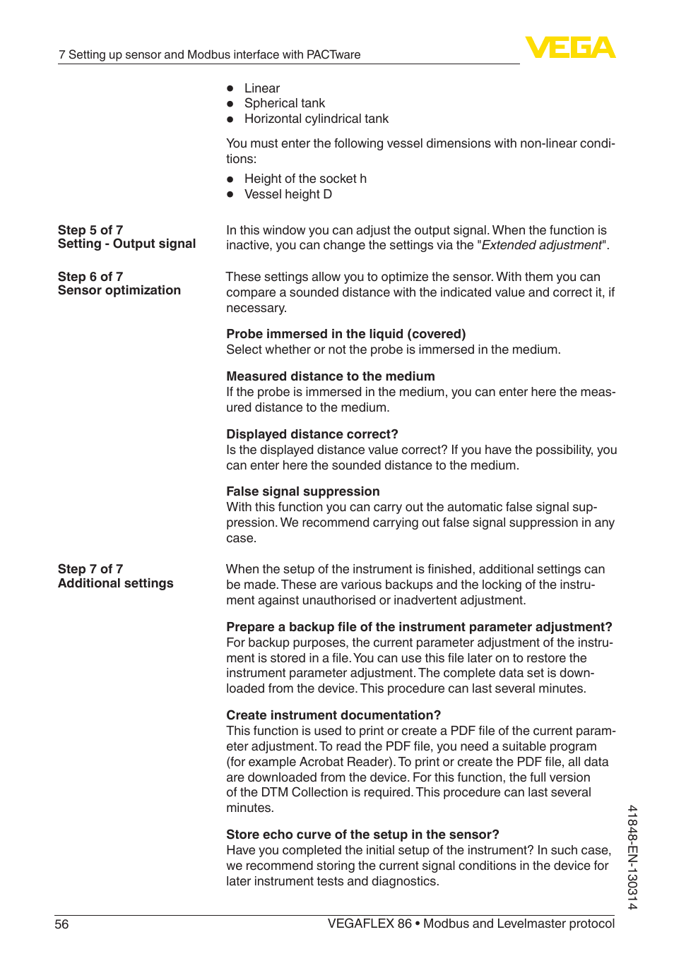 VEGA VEGAFLEX 86 Modbus and Levelmaster protocol User Manual | Page 56 / 104