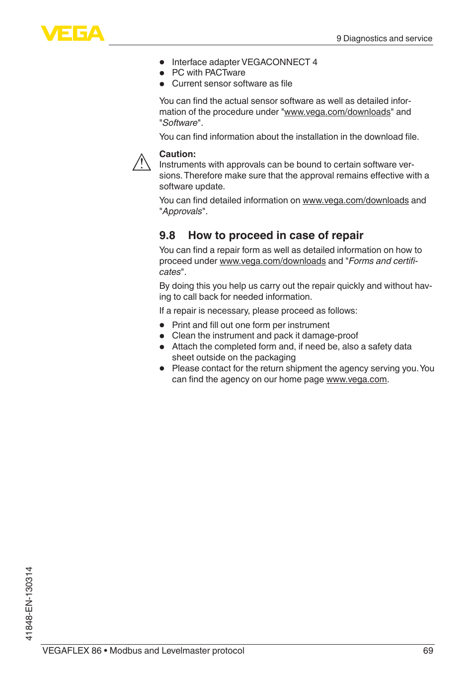 VEGA VEGAFLEX 86 Modbus and Levelmaster protocol User Manual | Page 69 / 104