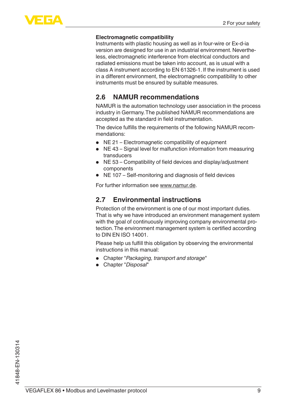 VEGA VEGAFLEX 86 Modbus and Levelmaster protocol User Manual | Page 9 / 104