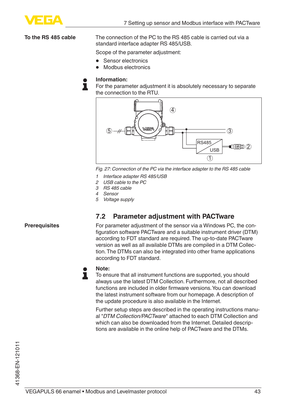 2 parameter adjustment with pactware | VEGA VEGAPULS 66 (≥ 2.0.0 - ≥ 4.0.0) enamel Modbus and Levelmaster protocol User Manual | Page 43 / 80