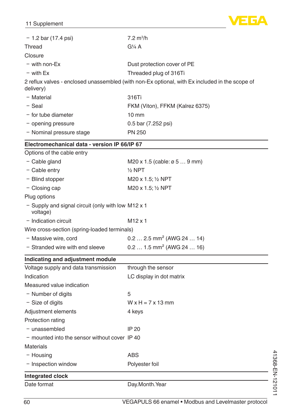 VEGA VEGAPULS 66 (≥ 2.0.0 - ≥ 4.0.0) enamel Modbus and Levelmaster protocol User Manual | Page 60 / 80